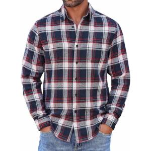 imageCOOFANDY Mens Flannel Shirts Long Sleeve Button Down Shirt with Pocket Casual Shirts Work Shirts for MenNavy Red White Plaid