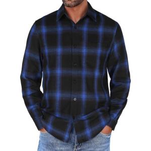 imageCOOFANDY Mens Flannel Shirts Long Sleeve Button Down Shirt with Pocket Casual Shirts Work Shirts for MenRoyal BlueBlack