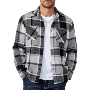 imageCOOFANDY Mens Flannel Shirts Long Sleeve Casual Cotton Plaid Button Down Shirt Jacket with PocketsBlack