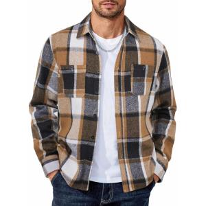 imageCOOFANDY Mens Flannel Shirts Long Sleeve Casual Cotton Plaid Button Down Shirt Jacket with PocketsBlackkhaki Plaid