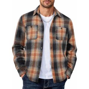 imageCOOFANDY Mens Flannel Shirts Long Sleeve Casual Cotton Plaid Button Down Shirt Jacket with PocketsBlackorange Plaid