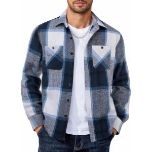 imageCOOFANDY Mens Flannel Shirts Long Sleeve Casual Cotton Plaid Button Down Shirt Jacket with PocketsNavy Blue Plaid