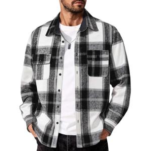 imageCOOFANDY Mens Flannel Shirts Long Sleeve Cotton Plaid Shirt Jacket Casual Button Down Shirt with PocketsBlackblock