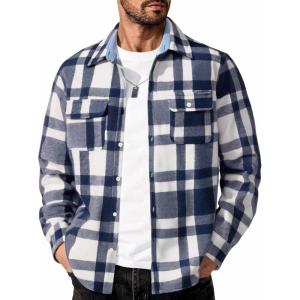 imageCOOFANDY Mens Flannel Shirts Long Sleeve Cotton Plaid Shirt Jacket Casual Button Down Shirt with PocketsBlue