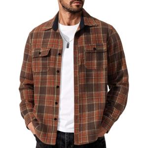 imageCOOFANDY Mens Flannel Shirts Long Sleeve Cotton Plaid Shirt Jacket Casual Button Down Shirt with PocketsBrown