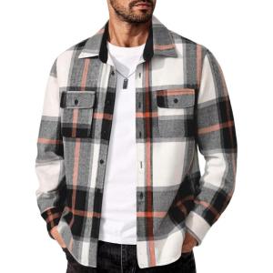 imageCOOFANDY Mens Flannel Shirts Long Sleeve Cotton Plaid Shirt Jacket Casual Button Down Shirt with PocketsGrey