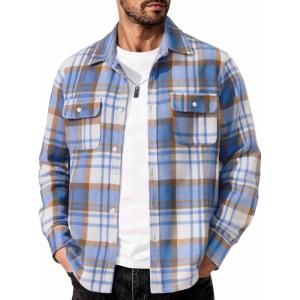 imageCOOFANDY Mens Flannel Shirts Long Sleeve Cotton Plaid Shirt Jacket Casual Button Down Shirt with PocketsLight Blue