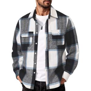 imageCOOFANDY Mens Flannel Shirts Long Sleeve Cotton Plaid Shirt Jacket Casual Button Down Shirt with PocketsNavy Blue