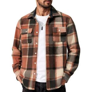 imageCOOFANDY Mens Flannel Shirts Long Sleeve Cotton Plaid Shirt Jacket Casual Button Down Shirt with PocketsOrange Red