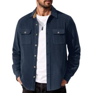 imageCOOFANDY Mens Flannel Shirts Long Sleeve Cotton Plaid Shirt Jacket Casual Button Down Shirt with PocketsSolid Navy Blue
