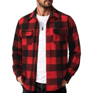 imageCOOFANDY Mens Flannel Shirts Long Sleeve Cotton Plaid Shirt Jacket Casual Button Down Shirt with PocketsWine Red