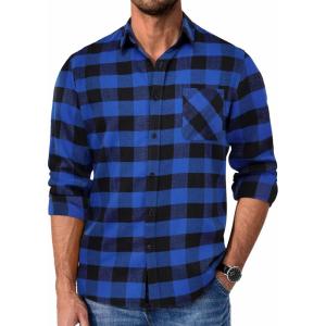 imageCOOFANDY Mens Flannel Shirts Long Sleeve Plaid Button Down Shirt Casual Cotton Shirt with PocketBuffalo Blueblack