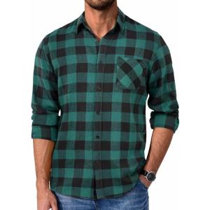 imageCOOFANDY Mens Flannel Shirts Long Sleeve Plaid Button Down Shirt Casual Cotton Shirt with PocketBuffalo Greenblack