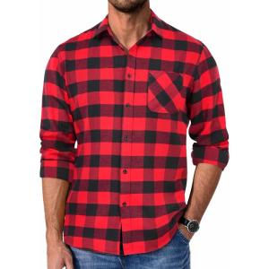 imageCOOFANDY Mens Flannel Shirts Long Sleeve Plaid Button Down Shirt Casual Cotton Shirt with PocketBuffalo Red