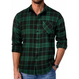 imageCOOFANDY Mens Flannel Shirts Long Sleeve Plaid Button Down Shirt Casual Cotton Shirt with PocketPlaid Greenblack