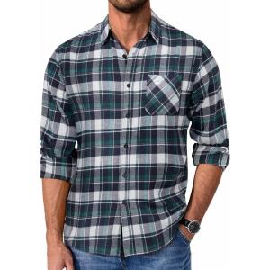 imageCOOFANDY Mens Flannel Shirts Long Sleeve Plaid Button Down Shirt Casual Cotton Shirt with PocketPlaid Whitegreen