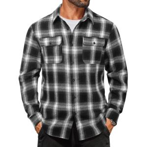 imageCOOFANDY Mens Flannel Shirts Long Sleeve Plaid Button Down Shirt Cotton Casual Work Shirts with PocketsBlack White