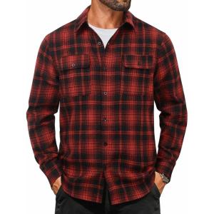 imageCOOFANDY Mens Flannel Shirts Long Sleeve Plaid Button Down Shirt Cotton Casual Work Shirts with PocketsRed Black