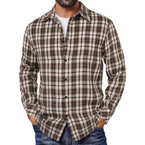 imageCOOFANDY Mens Flannel Shirts Long Sleeve Plaid Button Down Shirts Casual Cotton ShirtsKhaki Plaid