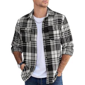 imageCOOFANDY Mens Flannel Shirts Long Sleeve Plaid Shirt Jacket Button Down Shirt with PocketsBlack White