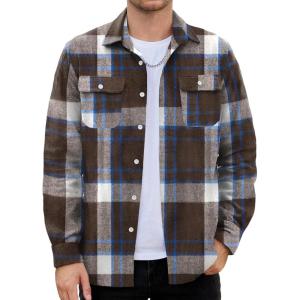 imageCOOFANDY Mens Flannel Shirts Long Sleeve Plaid Shirt Jacket Button Down Shirt with PocketsBrown