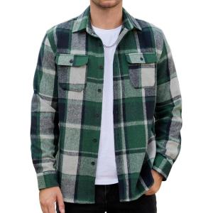 imageCOOFANDY Mens Flannel Shirts Long Sleeve Plaid Shirt Jacket Button Down Shirt with PocketsGreen