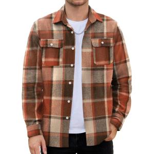 imageCOOFANDY Mens Flannel Shirts Long Sleeve Plaid Shirt Jacket Button Down Shirt with PocketsOrange