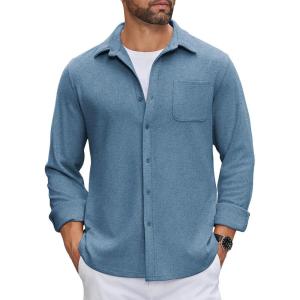 imageCOOFANDY Mens Flannel Shirts Long Sleeve Thermal Button Down Shirt Shacket Lightweight JacketBlue