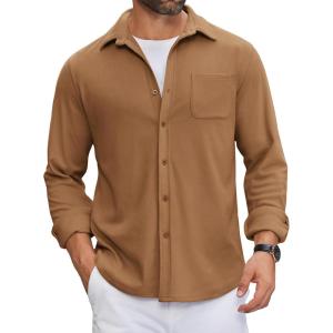 imageCOOFANDY Mens Flannel Shirts Long Sleeve Thermal Button Down Shirt Shacket Lightweight JacketBrown
