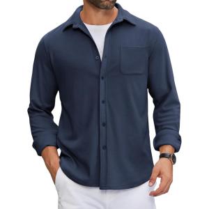 imageCOOFANDY Mens Flannel Shirts Long Sleeve Thermal Button Down Shirt Shacket Lightweight JacketDark Blue