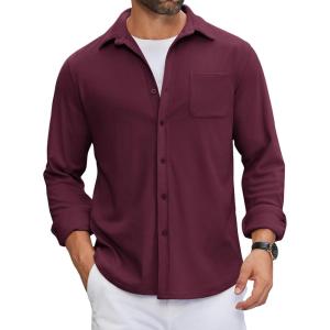 imageCOOFANDY Mens Flannel Shirts Long Sleeve Thermal Button Down Shirt Shacket Lightweight JacketRed