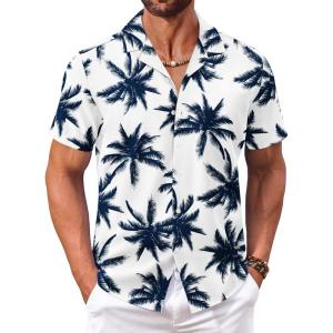 imageCOOFANDY Mens Hawaiian Floral Shirts Short Sleeve Button Down Shirts Tropical Summer Beach ShirtsA Coconut Treewhite