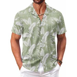 imageCOOFANDY Mens Hawaiian Floral Shirts Short Sleeve Button Down Shirts Tropical Summer Beach ShirtsA Palm Leafgreen