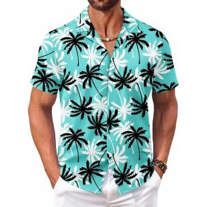 imageCOOFANDY Mens Hawaiian Floral Shirts Short Sleeve Button Down Shirts Tropical Summer Beach ShirtsCoconut Treeblue Green