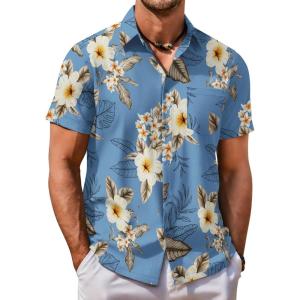 imageCOOFANDY Mens Hawaiian Shirt Short Sleeve Button Down Shirt Tropical Summer Beach ShirtFlowerblue