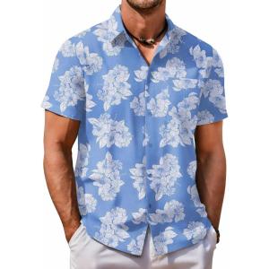 imageCOOFANDY Mens Hawaiian Shirt Short Sleeve Button Down Shirt Tropical Summer Beach ShirtFlowerlight Blue