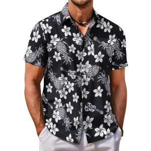 imageCOOFANDY Mens Hawaiian Shirt Short Sleeve Button Down Shirt Tropical Summer Beach ShirtUkuleleblack