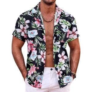 imageCOOFANDY Mens Hawaiian Shirt Short Sleeve Button Down Shirts Tropical Summer Beach Shirts Casual Floral Aloha ShirtsBlack Floral