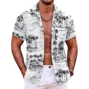 imageCOOFANDY Mens Hawaiian Shirt Short Sleeve Button Down Shirts Tropical Summer Beach Shirts Casual Floral Aloha ShirtsBlack Treewhite