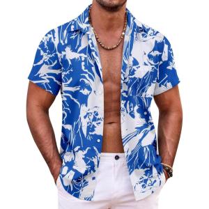 imageCOOFANDY Mens Hawaiian Shirt Short Sleeve Button Down Shirts Tropical Summer Beach Shirts Casual Floral Aloha ShirtsBlue