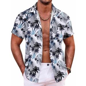 imageCOOFANDY Mens Hawaiian Shirt Short Sleeve Button Down Shirts Tropical Summer Beach Shirts Casual Floral Aloha ShirtsCoconut Palm