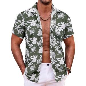imageCOOFANDY Mens Hawaiian Shirt Short Sleeve Button Down Shirts Tropical Summer Beach Shirts Casual Floral Aloha ShirtsGreen Floral