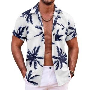 imageCOOFANDY Mens Hawaiian Shirt Short Sleeve Button Down Shirts Tropical Summer Beach Shirts Casual Floral Aloha ShirtsPalm Tree