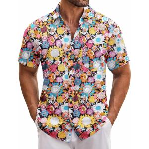 imageCOOFANDY Mens Hawaiian Tropical Shirt Short Sleeve Casual Button Down Floral Summer Beach Shirts with PocketBlack Sunflower