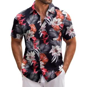 imageCOOFANDY Mens Hawaiian Tropical Shirt Short Sleeve Casual Button Down Floral Summer Beach Shirts with PocketBleaves  Flowers