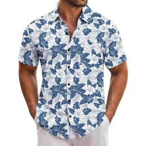 imageCOOFANDY Mens Hawaiian Tropical Shirt Short Sleeve Casual Button Down Floral Summer Beach Shirts with PocketNavy  White Floral