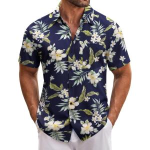 imageCOOFANDY Mens Hawaiian Tropical Shirt Short Sleeve Casual Button Down Floral Summer Beach Shirts with PocketNavy Floral
