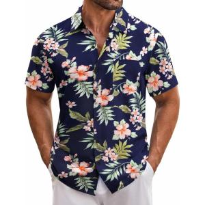 imageCOOFANDY Mens Hawaiian Tropical Shirt Short Sleeve Casual Button Down Floral Summer Beach Shirts with PocketPink Floral