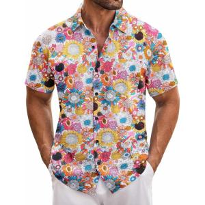 imageCOOFANDY Mens Hawaiian Tropical Shirt Short Sleeve Casual Button Down Floral Summer Beach Shirts with PocketSunflower