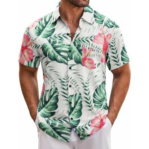imageCOOFANDY Mens Hawaiian Tropical Shirt Short Sleeve Casual Button Down Floral Summer Beach Shirts with PocketWleaf  Flower